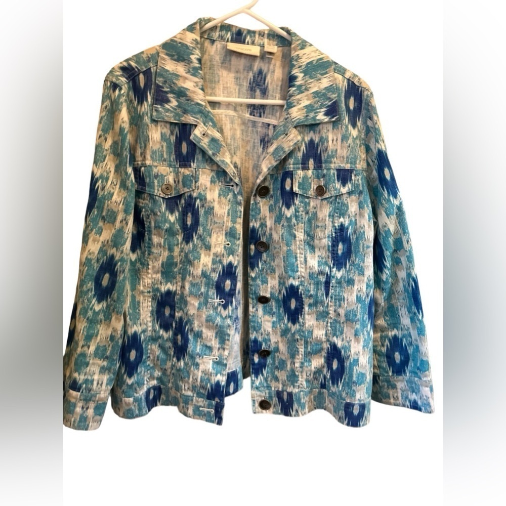 Chico’s, blue, white & turquoise, Jacket, Size 2